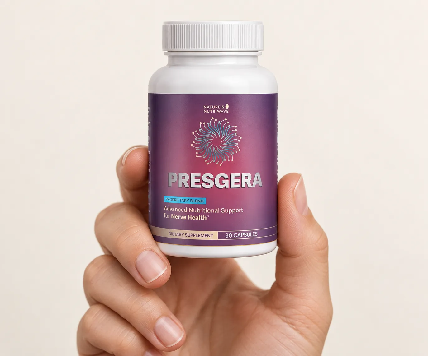 Presgera — the package held in a hand
