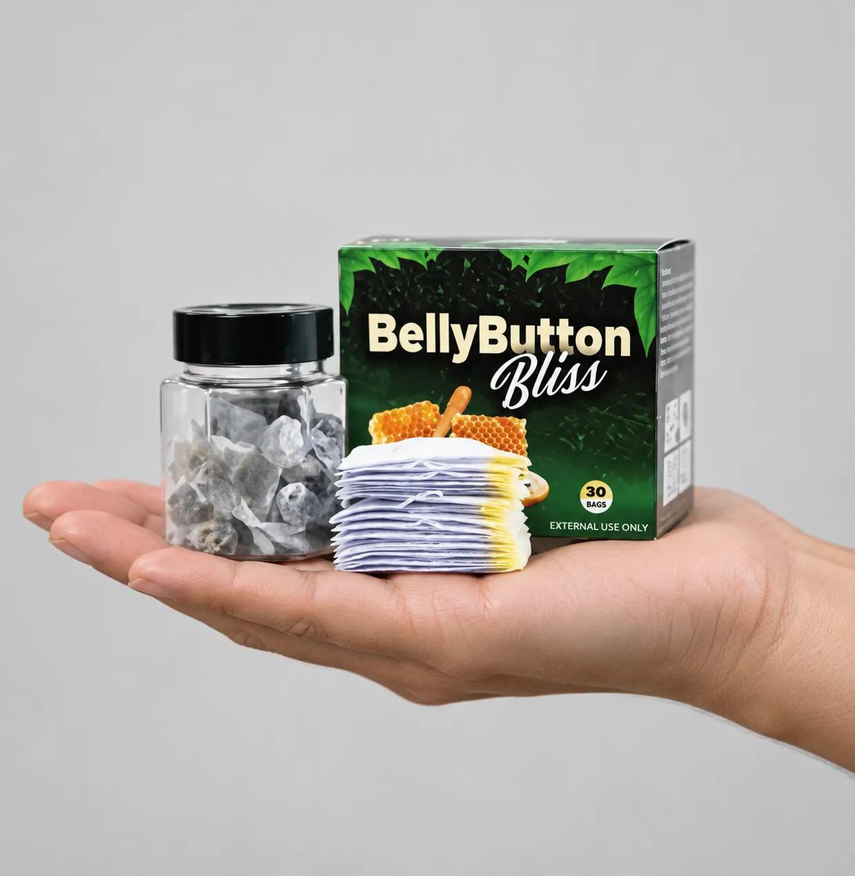 Belly Button Bliss — the package held in a hand