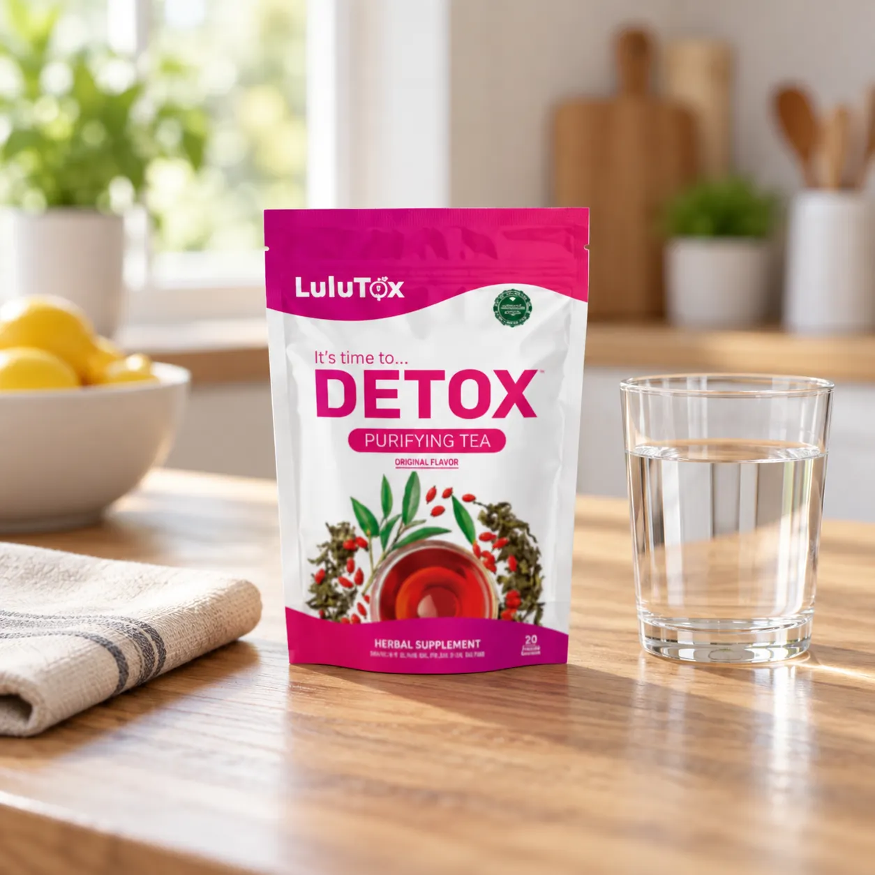 Lulutox Detox Tea HCTC — the package in everyday use